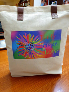 Boutique style tote bag - with Faith Hope Love design