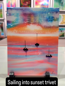 "Sailing into Sunset" rectangular ceramic Trivet