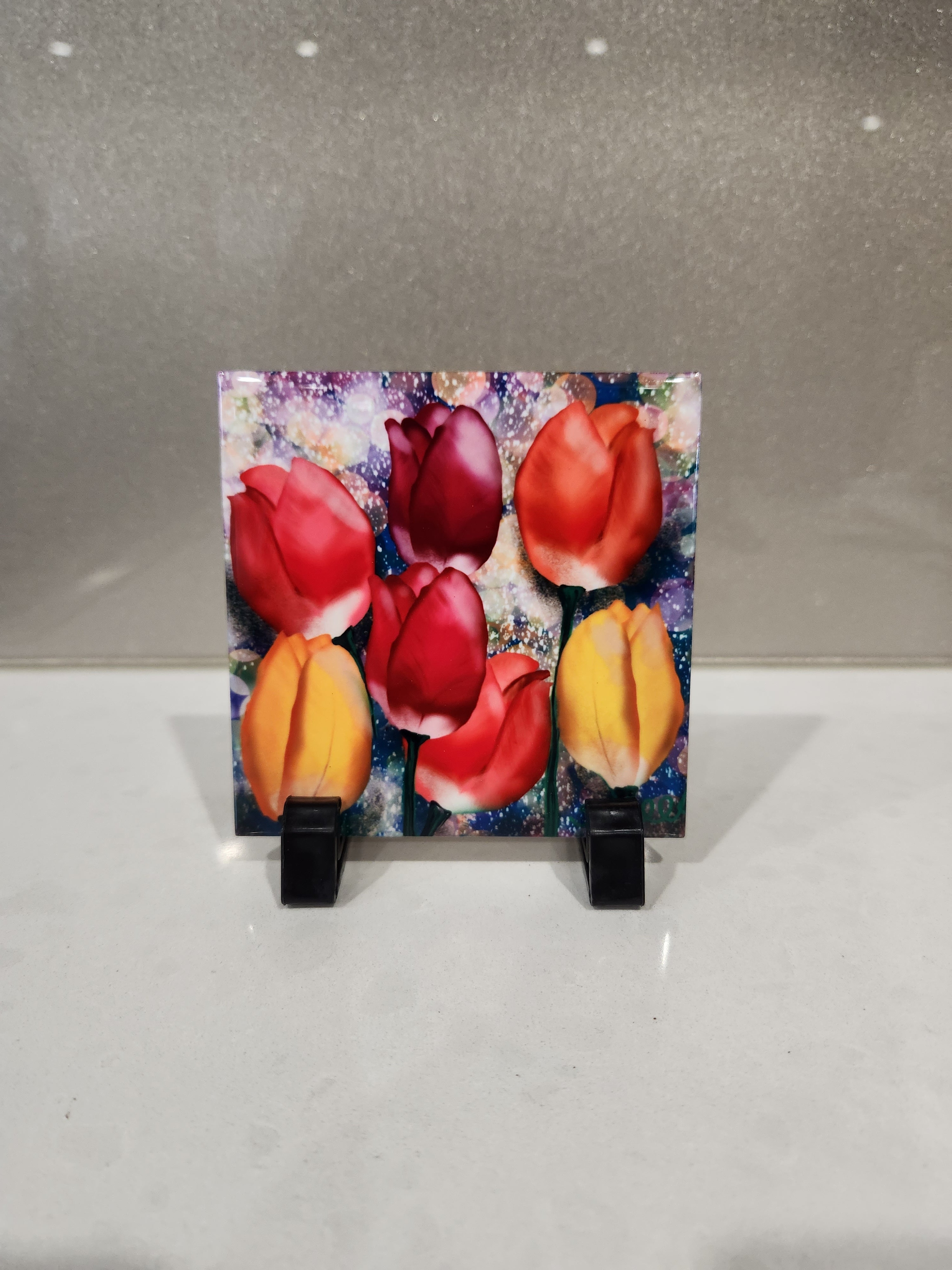 Colourful tulips ceramic coaster