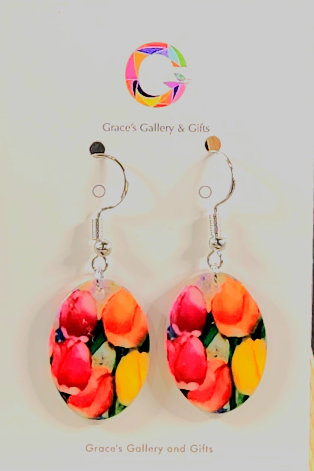 Colourful Tulip oval natural shell earrings