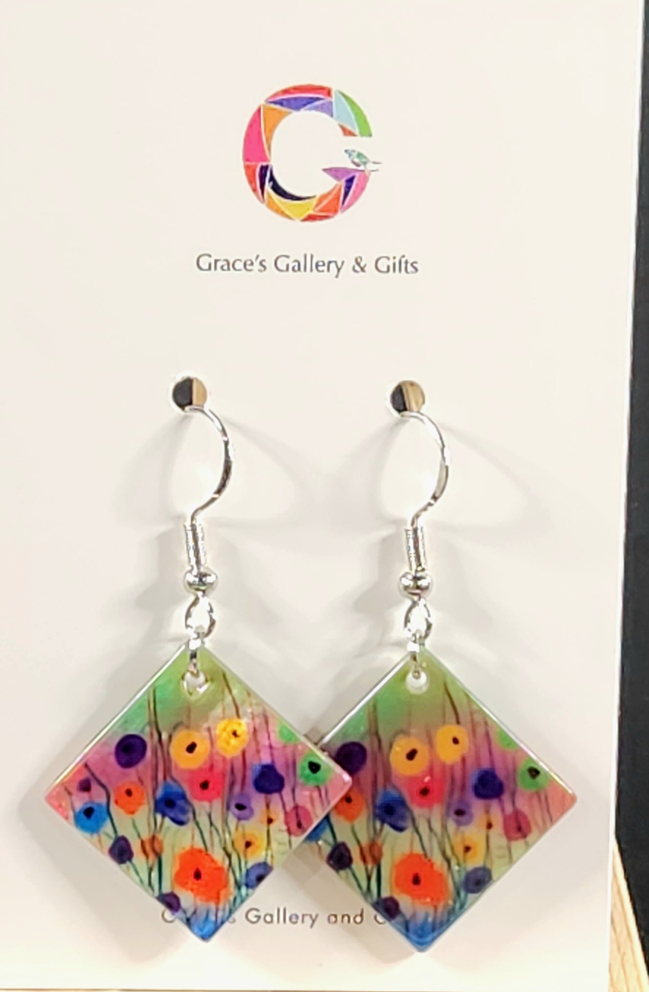 Colourful Tulip diamond shaped natural shell earrings