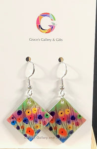 Colourful Tulip diamond shaped natural shell earrings