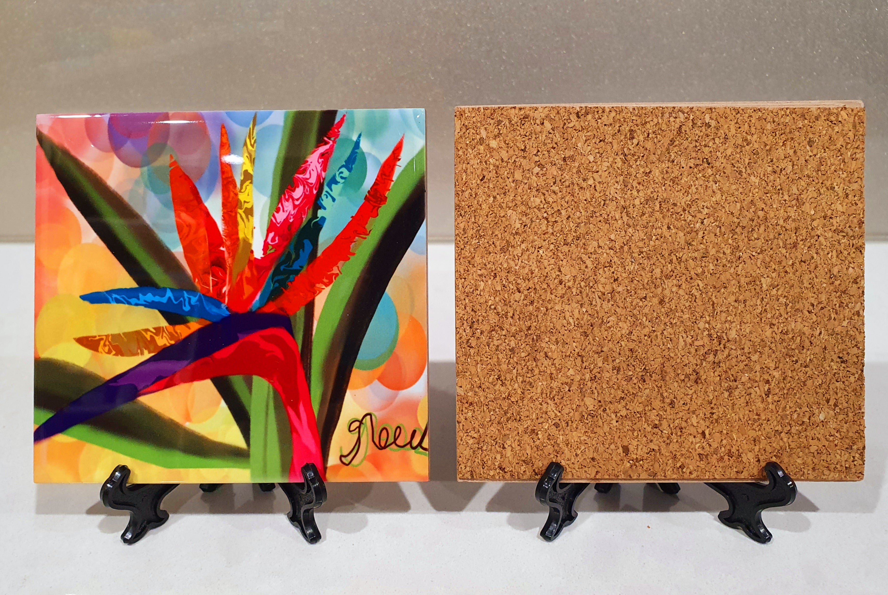 Ceramic coasters- bird of paradise