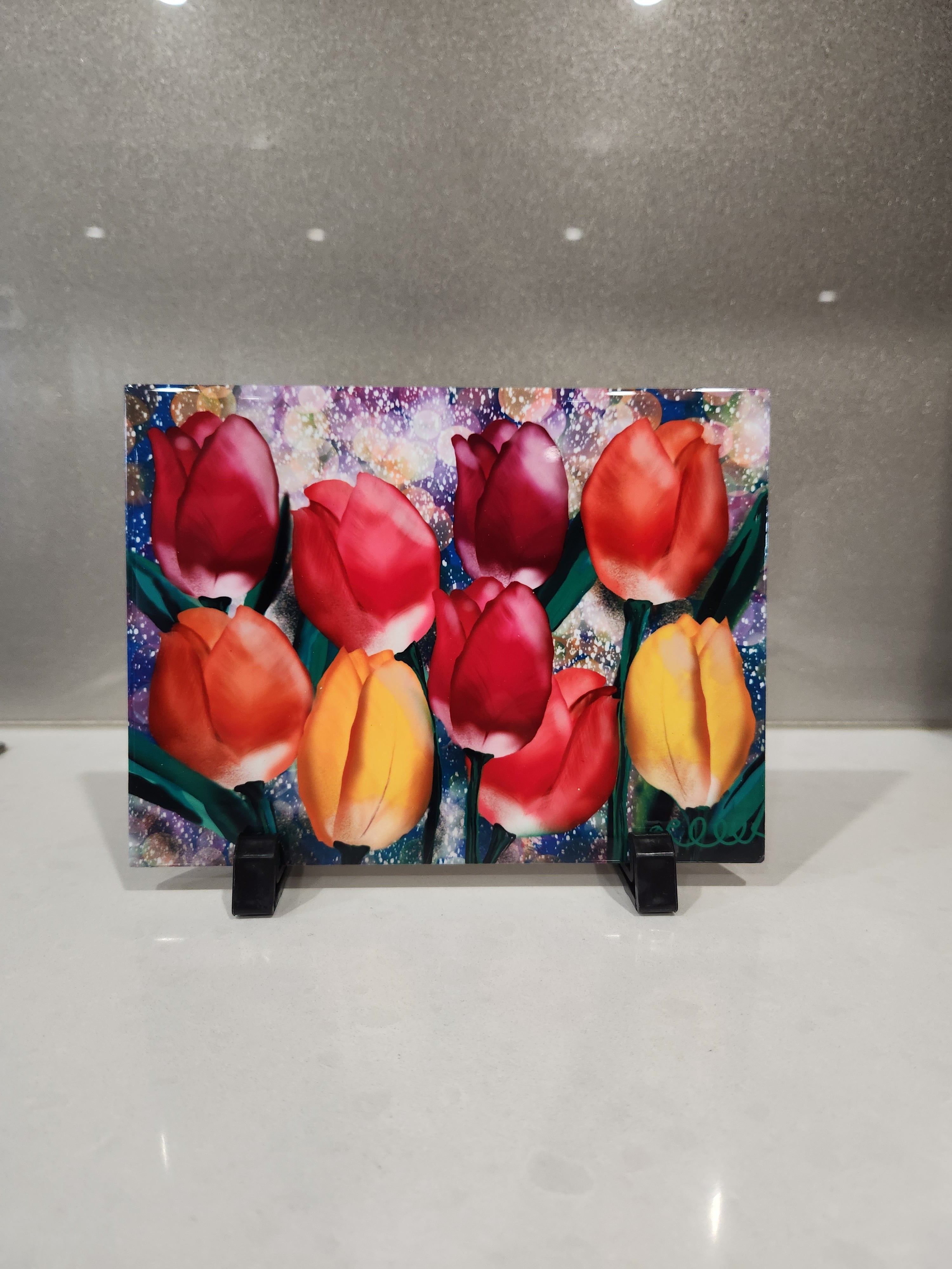 Colourful tulip ceramic trivet