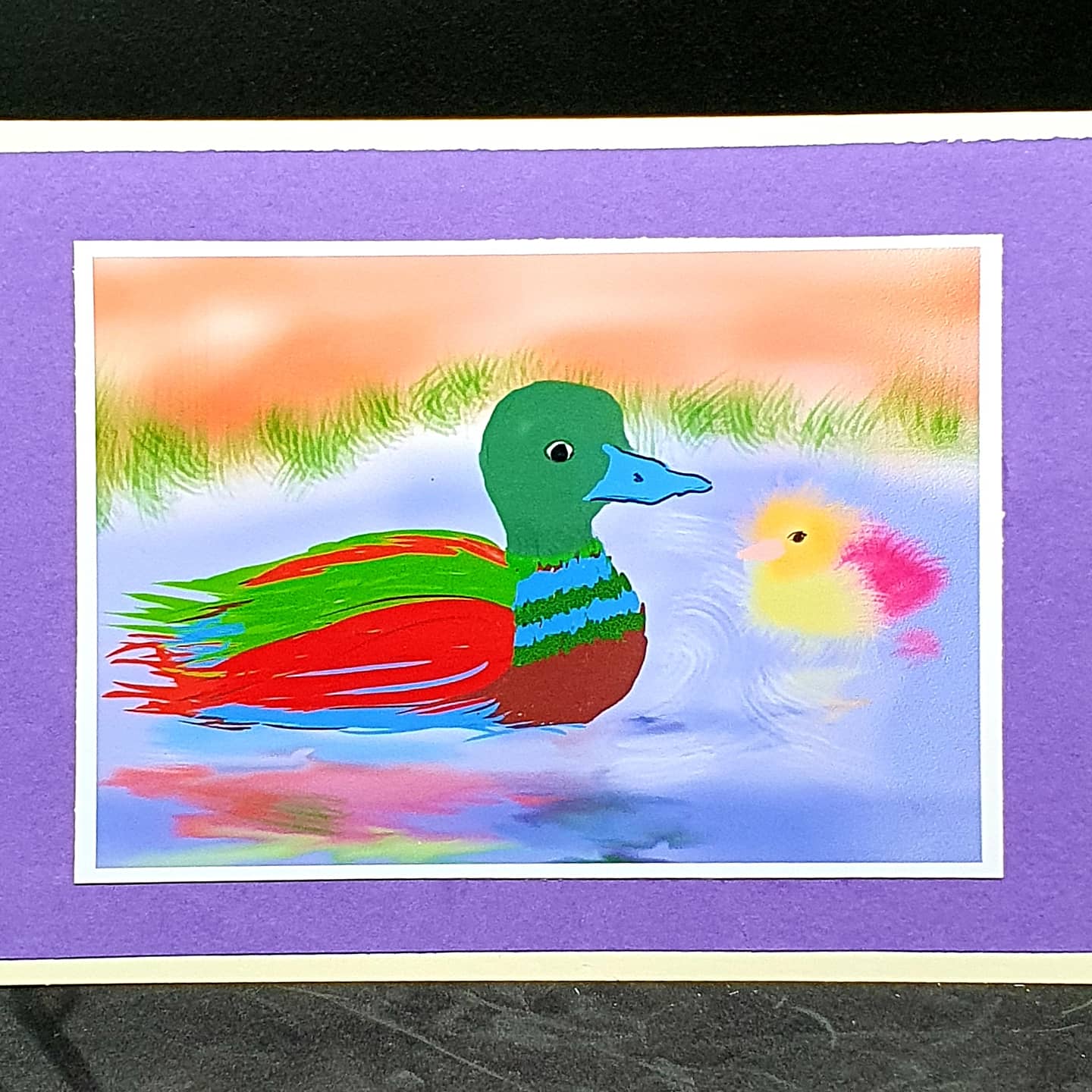 Mother duck and duckling - digital design card